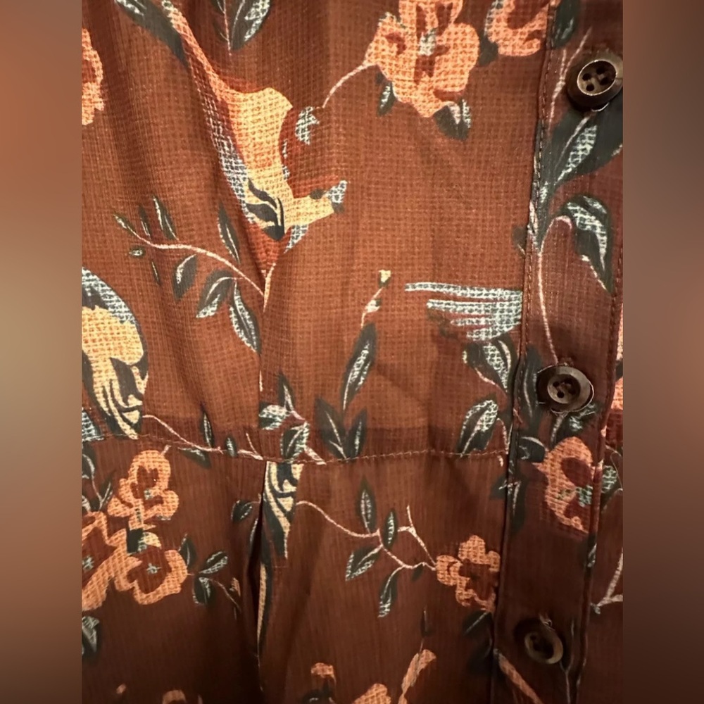 Pink Martini Midi Length Dress Womens Size M Burgundy Floral Design Long Sleeves - Picture 2 of 6